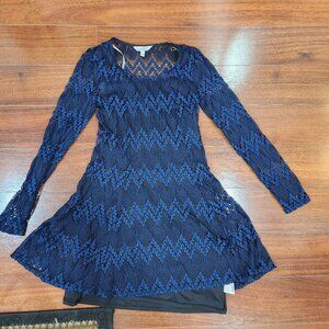 Speckles Black and blue lace long sleeve dress Size Small